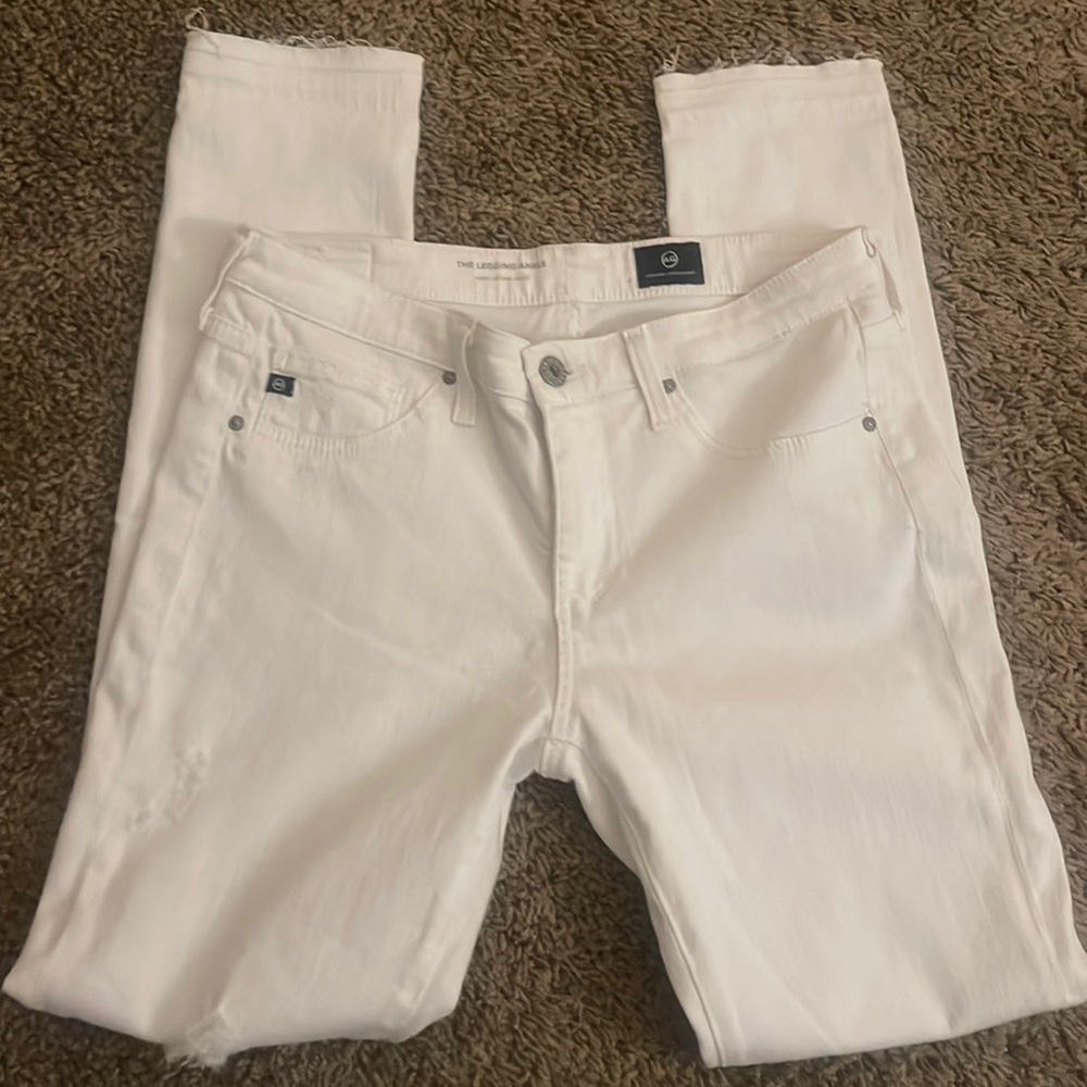 Womens AG Distressed Legging Super Skinny Ankle White Jeans size 27R